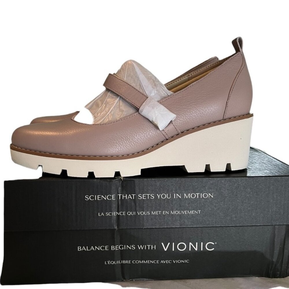 Vionic Alma Mary Jane Tan Beige Leather 2" Heel Women's Size 7.5M New in Box